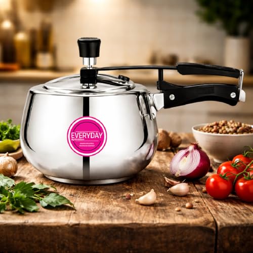Image of Everyday Stainless Steel 3 Litre Belly Pressure Cooker, Mirror Finish, Inner Lid Design, Gas and Induction Compatible