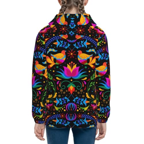 Mexican Flower Traditional1 Kids Pullover Hoodies Boys Sweatshirts Girls Athletic Clothes with Pocket4