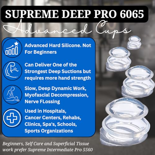 Silicone Cupping Therapy Set Supreme 4 DEEP PRO 6065(4 Sizes)Professional Hard Sturdy Advanced Treatment Cups For Deep Vacuum Suction Massage For Muscle,Joint,Fascia,Lymph & More