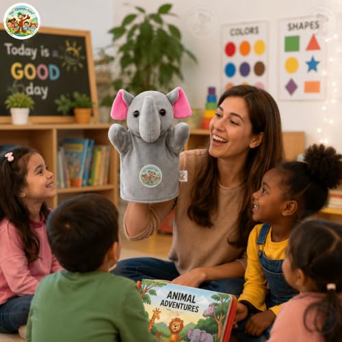 Image of Elephant Puppet Soft Hand Puppet for Kids Role Play Storytelling Educational Toy