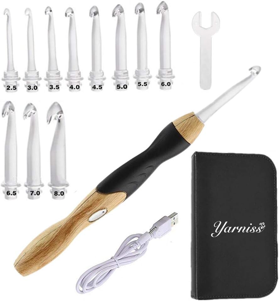 Rechargeable Lighted Crochet Hook Set,Crochet Hooks LED 9 in 1 Interchangeable Heads