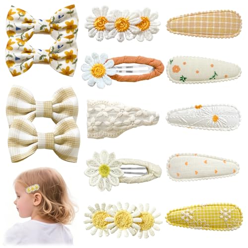 Bellanova Barettes Cheveux Fille 10–14 Pièces, Barrette Bebe Antidérapante pour Cheveux Fins, Noeud Style Naturel, Accessoire Coiffure (Crème Jaune)