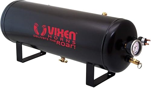 Miniatura 2 de Vixen Horns Sistema de tanque de bocina de aire de 2.5 galones (9.5 litros) y 7 puertos de 200 PSI con manómetro, interruptor de presión, válvula de