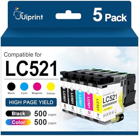 Uiprint LC521 LC521XL Ink Cartridges Replacement for Brother LC 521 ...