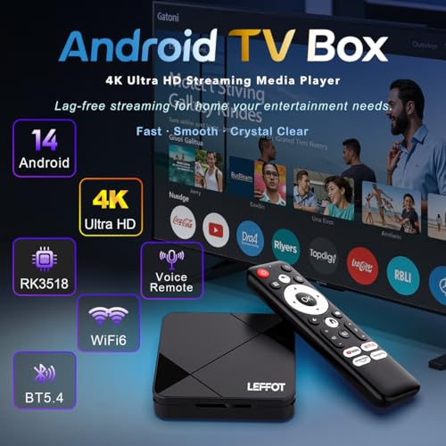 LEFFOT RK3518 4K Android 14 TV Box (2GB/16GB, WiFi 6, Voice Remote) — view 2