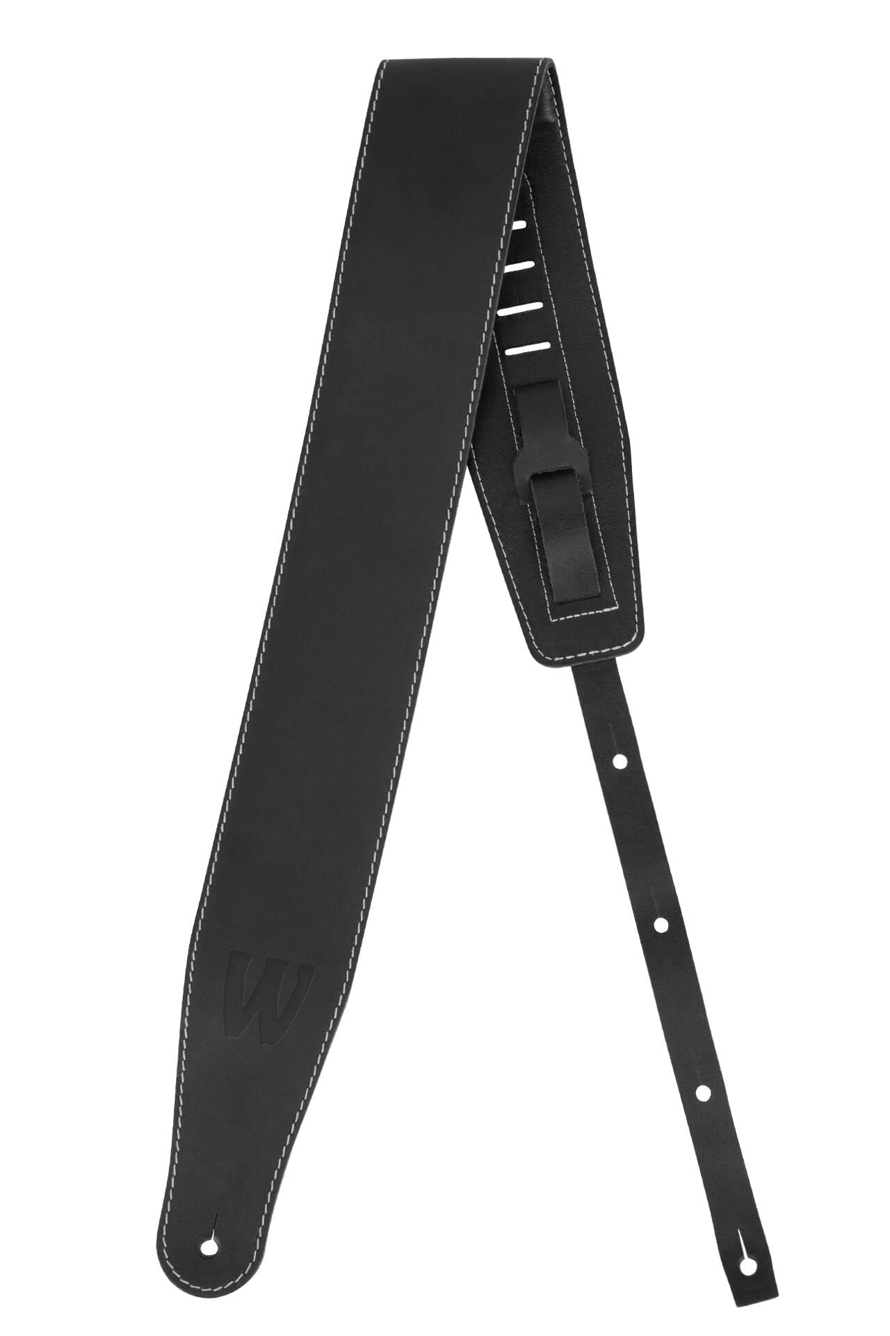 Warwick Teambuilt Genuine Leather Bass Strap - Black, Blind Embossing