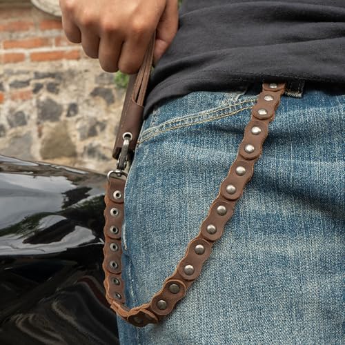 Hide & Ride, Trouser Chains for Bikers, Wallet Chain, Jeans Pocket Chain, Belt Accessory, Full Grain Leather, Handmade, Bourbon Brown2