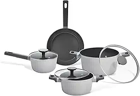 Oikos - Jogo com 4 Panelas Antiaderentes de Revestimento Cerâmico para Fogão por Indução, a Gás, Elétrico e Vitrocerâmico Cor Cinza Mou Trufa