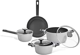 Oikos - Jogo com 4 Panelas Antiaderentes de Revestimento Cerâmico para Fogão por Indução, a Gás, Elétrico e Vitrocerâmico Cor Cinza Mou Trufa