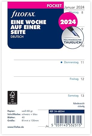 Filofax Kalendereinlage 2026 A5 - 1 Woche/2 Seiten + Prospekthüllen