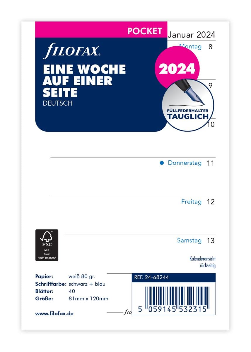 FILOFAX Calendar Insert Pocket 1 Week per Page (German) 2024