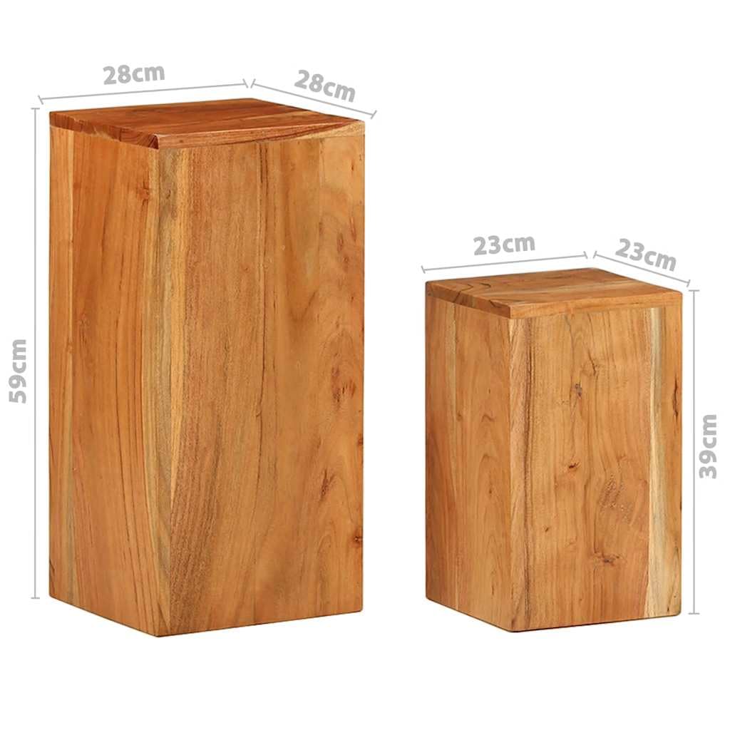 Set di 2 supporti per piante in legno di acacia massiccio, per vaso, erbe, bonsai, scaffale per fiori, colonna per piante, decorazione per soggiorno, balcone, terrazza