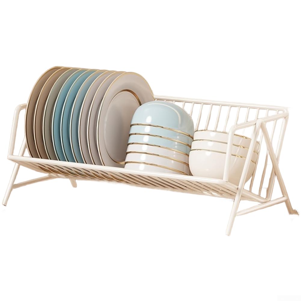 Escurridor de Platos Grande Capacidad para estante Secaplatos Metal Negro Cocina Organizador Vajilla 38x23x18cm(White)
