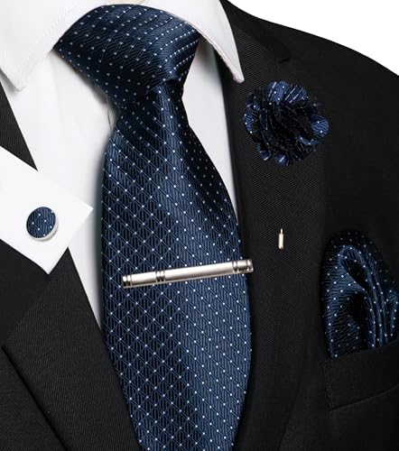 Image of JEMYGINS Mens Tie and Pocket Square,Lapel Pin,Cufflinks,Tie Clip Sets with Gift Box 5PCS