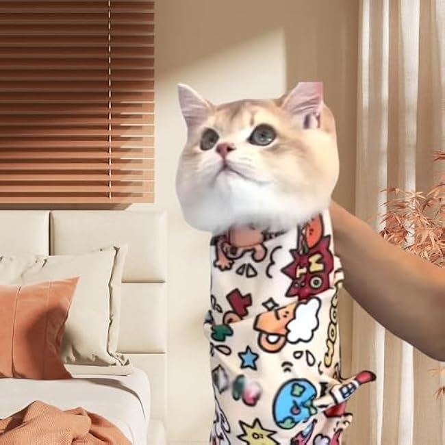 2025 New Cat Wrap for Grooming, Premium Cat Grooming Wrap Cat Restraint for Nail Clipping, Self-Adherent Soft Cat Blanket to Wrap Cat Anti-Scratch Anti-Escape Grooming Bag (#A2, M (within 11.1lbs))-gDxCnIFX