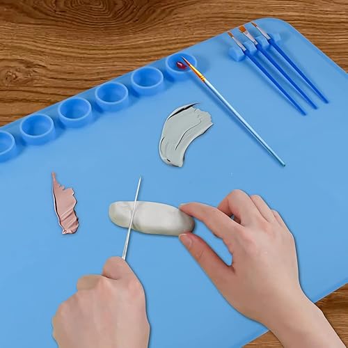 Miniatura 9 de Almohadilla de pintura de silicona, alfombrillas de silicona para manualidades, alfombrillas de silicona plegables con taza de limpieza de paleta,