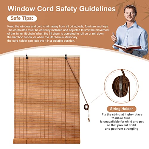 Alimoo Bamboo Blinds, Bamboo Roll Up Shades For Windows, Light Filtering Bamboo Roller Shades For Indoor Outdoor Home Patio Porch 24W*72L #TOP2