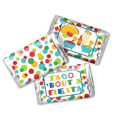 Taco Bout A Party Mexican Fiesta Themed Mini Chocolate Candy Bar Sticker Wrappers, 45 1.4