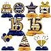 9Pcs Happy 15th Birthday Honeycomb Centerpieces Decorations fo Boy Blue Gold 15 Birthday Party Supplies Blue 15 Years old Fifteen Birthday Table Centerpieces Decorations