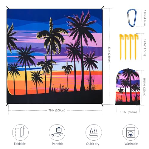 Image of WIWIGO Beach Blanket Waterproof Sandproof Beach Mat 79 inch X 83 inch /10'x9'for 2-8 Adults Quick Drying Outdoor Picnic Mat Beach Accessories for Travel, Camping, Hiking