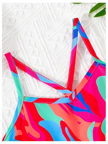 Girl's Boho Crisscross Strap Summer Sundress Graphic Sleeveless Ruffle Hem Swing Cami Dress4