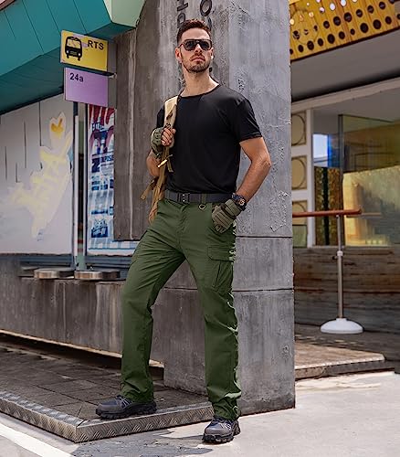 Vthereal Cargohose Herren Baumwolle Outdoorhose mit 7 Taschen Männer Arbeitshosen Chino Taktische Ranger Hose für Jagd Wandern, Armeegrün, M