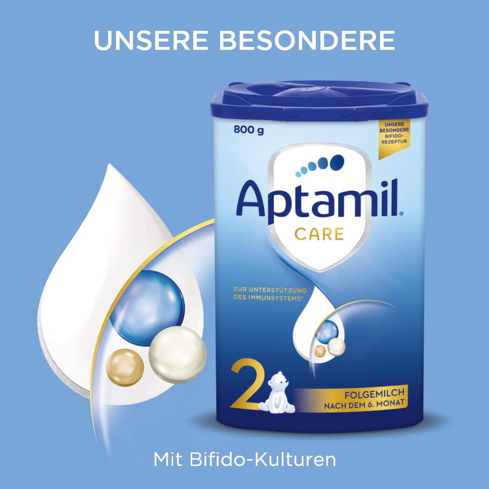 Aptamil Care 2 – Folgemilch nach dem 6. Monat, Mit Omega 3 & 6, DHA & ARA, Ohne Palmöl, Babynahrung, Milchpulver, 1x 800 g (Packung mit 6)