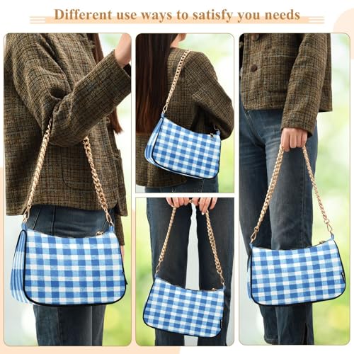 Shoulder Bags for Women Blue Gingham Pattern Tote HandBag Shoulder Bags purse with Chain Zipper Closure3