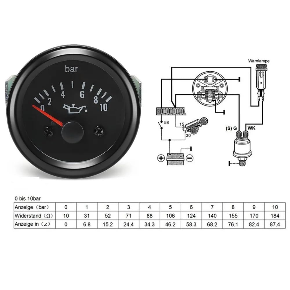 Indicador LED de 52mm for Coche, medidor de presión de Aceite de 0~10 Bar, indicador sin presión de Aceite, Apto for generador de Coche DC24V Personalizado