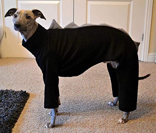 Dog Fleece Dinosaur all in one onesie/PJs/Pyjamas - Whippet,Italian Greyhound, Saluki, Lurcher, Greyhound 5 sizes - Black With Grey Spikes (X-Large)