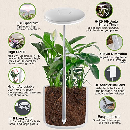 Growled Umbrella Plus Grow Light, Herb Garden, 6Ft Height Adjustable, 11Ft Long Cord, 8/12/16/24H Automatic Timer, 5-Level Brightness, Plant Light For Large Plants Like Paradise Bird #TOP2