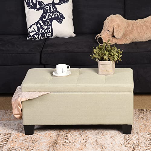 Homy Casa 30'' Storage Ottoman Tufted Upholstered Ottoman Bench Fabric Ottoman with Storage/Lid/Hinge, Modern Foot Rest Stool for Living Room Bedroom Entryway, Beige