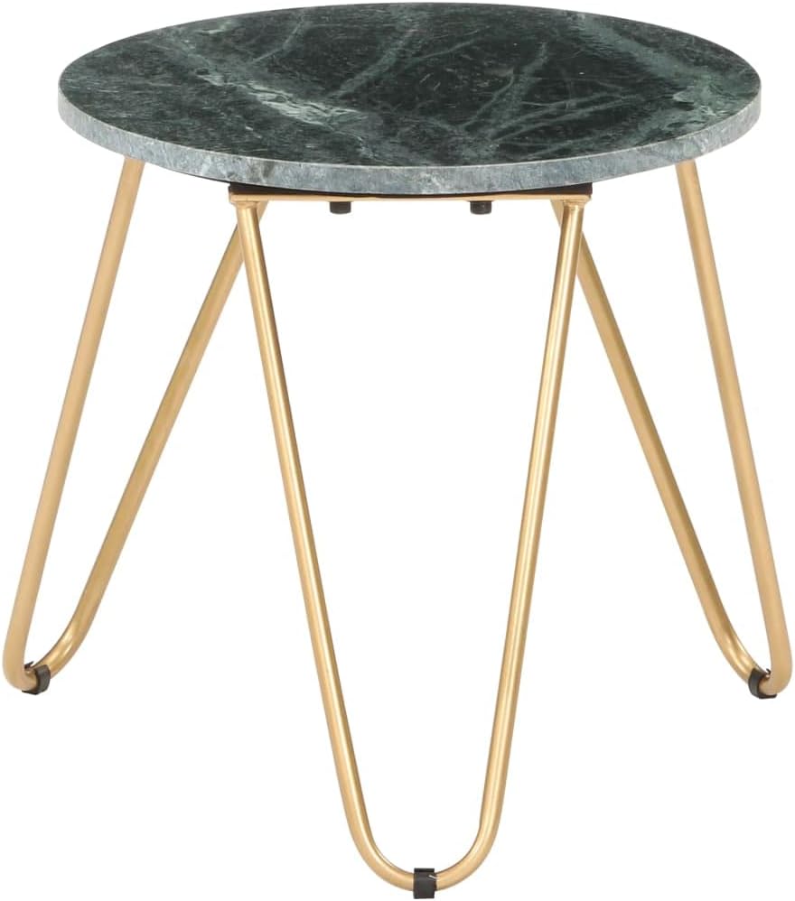 vidaXL Green Real Stone Marble Texture Modern Square Coffee/End Table - Iron Frame - Living Room, Bedroom Decor