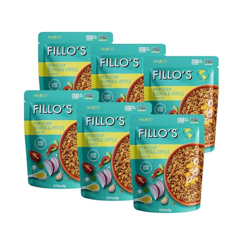 Fillo's Peruvian Quinoa And Lentils - Ready To Eat Quinoa With Lentils, Gluten-Free, Preservative-Free, Microwavable Meals, Non-GMO, Vegan, 8 oz Pk of 6
