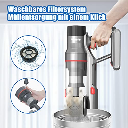 Vistefly V15 32000Pa Akku Staubsauger, 500W Staubsauger Kabellos bis zu 60 Min Laufzeit, 4 Saugstufen LED-Display 8-in-1 Akkustaubsauger mit Licht für Tierhaare Hartböden Teppiche Haare, Schwarz – Bild 6