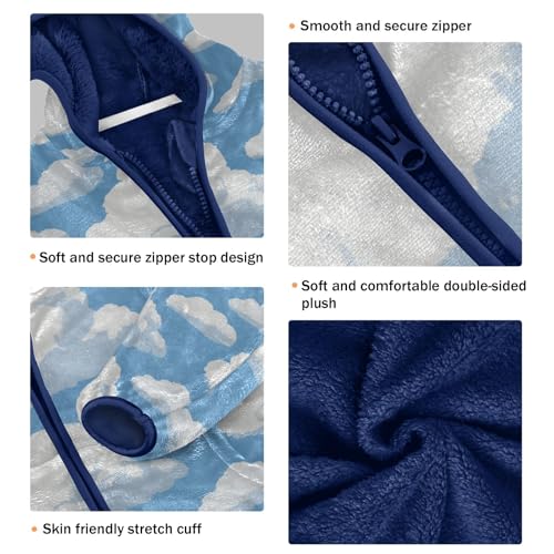 Blue Sky with White Clouds Toddler Fleece Jacket Girl Boys Hooded Fleece Jacket Coat Warm Outwear Zip-up 3-10T3