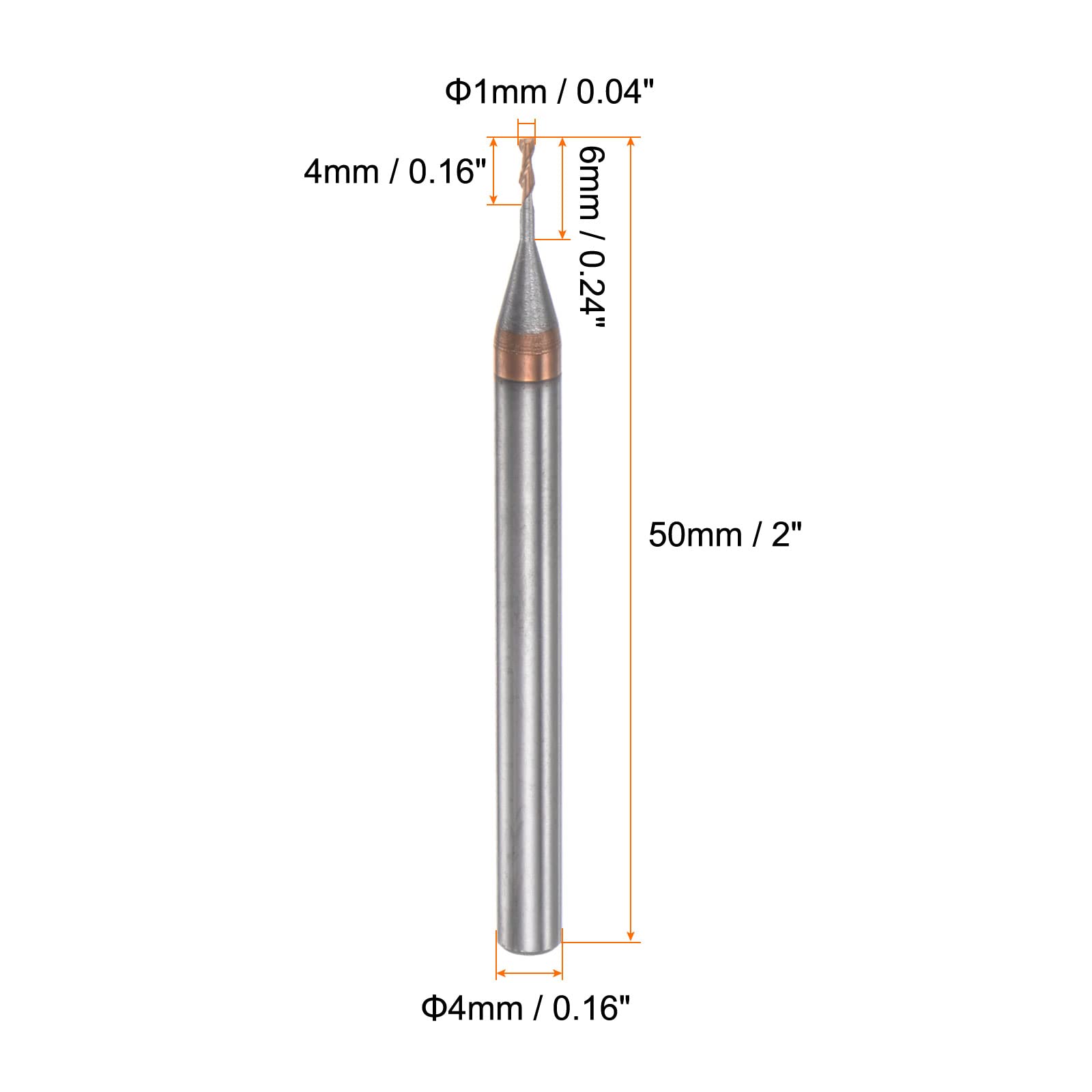 HARFINGTON Square Nose End Mill 4mm Shank 1mm x 6mm Titanium Coated Solid Carbide Long Reach Extended Neck 2 Flutes CNC Router Bit Milling Cutter for Stainless Steel Alloy Hardened Steel