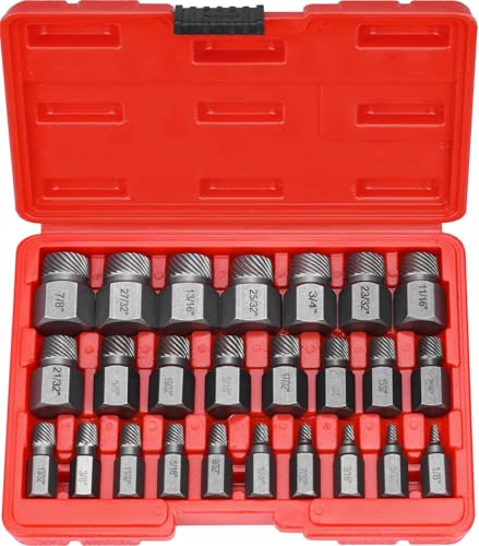 HATANSE Juego de 25 Extractor de Tornillos, Profesionales Extractor de Tornillos Rotos, Extractores de Tornillos Izquierdos para Remover Pernos, Tornillos y Tornillos de Cabeza Hexagonal Rotos