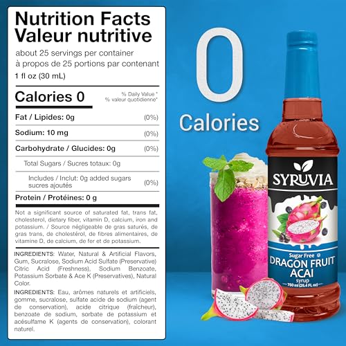 Syruvia Sugar-Free Coconut & Sugar-Free Dragon Fruit Acai Syrup - 25.4 fl oz Premium Coffee Flavoring Syrup. 0 Calories, Kosher, and Gluten-Free. Ideal for Drinks, Sodas, Shakes, Desserts, and More. - image 3