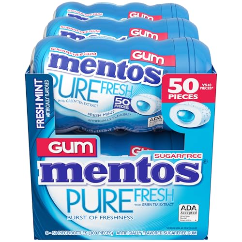 Image of Mentos Pure Fresh Sugar-Free Chewing Gum with Xylitol, Fresh Mint, 50 Count (Pack of 6)