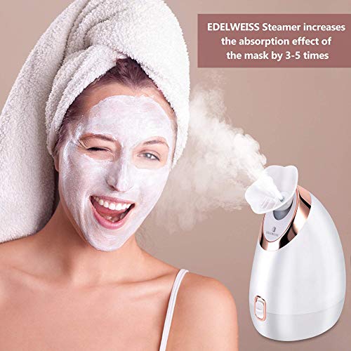 EDELWEISS Facial Steamer Nano Ionic Face Steamer for Home Facial, with Aromatherapy, Warm Mist Humidifier Atomizer for Face Sauna Spa Sinuses Moisturizing, Unique Self Care Gifts for Women