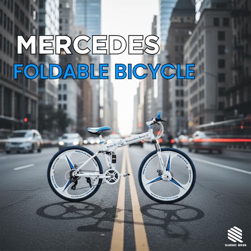 Image of QUESEC Merceds Benz Folding Gear Cycle for Adults 26 Inch 21 Speed Mountain Bike with Dual Suspension, Dual Disc Brake, Alloy Wheels, Foldable Bicycle for Boys Girls Daily Commute Fitness Ride White