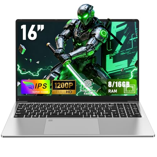 CHIFUYOU PC portátil Gaming 512 GB SSD 16 GB RAM 16 Pulgadas Ordenador portátil N95 hasta 3,6 GHz, Lector de Huellas dactilares/6000 mAh/1920 x 1200 P/Teclado Completo retroiluminado/Panel táctil