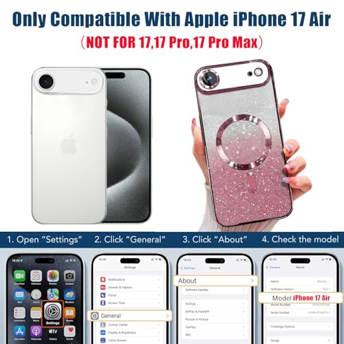 Image of Misscase for iPhone Air Case Compatible with MagSafe,Built-in Camera Lens Protector Full Protection Soft TPU Anti-Scratch Magnetic Glitter Slim Case Cover for iPhone 17 Air 6.5 inch Pink