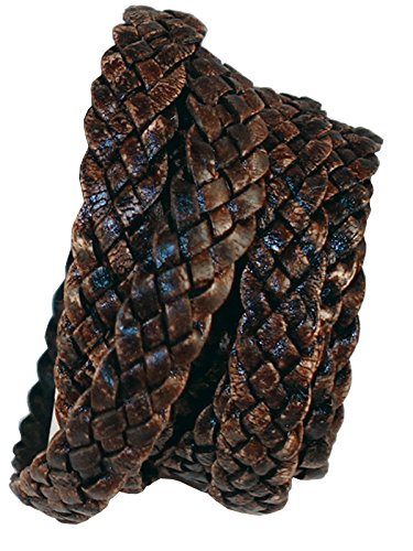 Cords Craft, 12mm 5 Ply Flat Braided Leather String Bolo Cord, Lace for Jewelry Making, Bracelets, Necklaces, Wraps, Crafts and Hobby Projects (Vintage Dark Brown, Roll of 2 Meters)