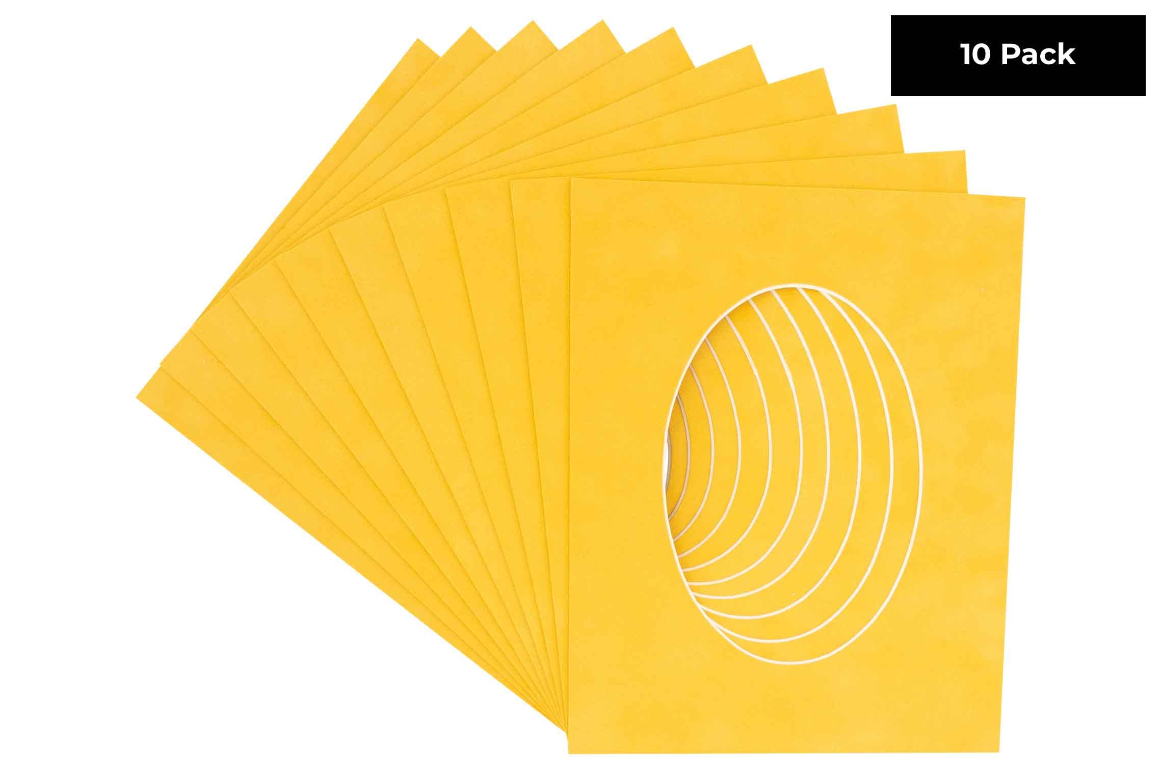 CountryArtHouse Bright Yellow Acid Free 6x8 Oval Picture Frame Mat with White Core Bevel Cut for 4x5 Pictures - Fits 6x8 Frame - Pack of 10 Matboard Show Kits with Acid Free Backings & Clear Bags