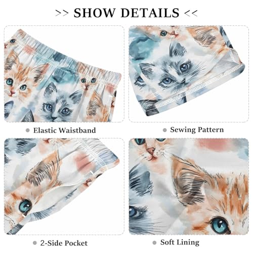 ALAZA Watercolor Cat Kitten Blue Pajama Shorts Sleep Shorts Pant Lounge Pajama Bottoms Elastic Waist with Pockets3