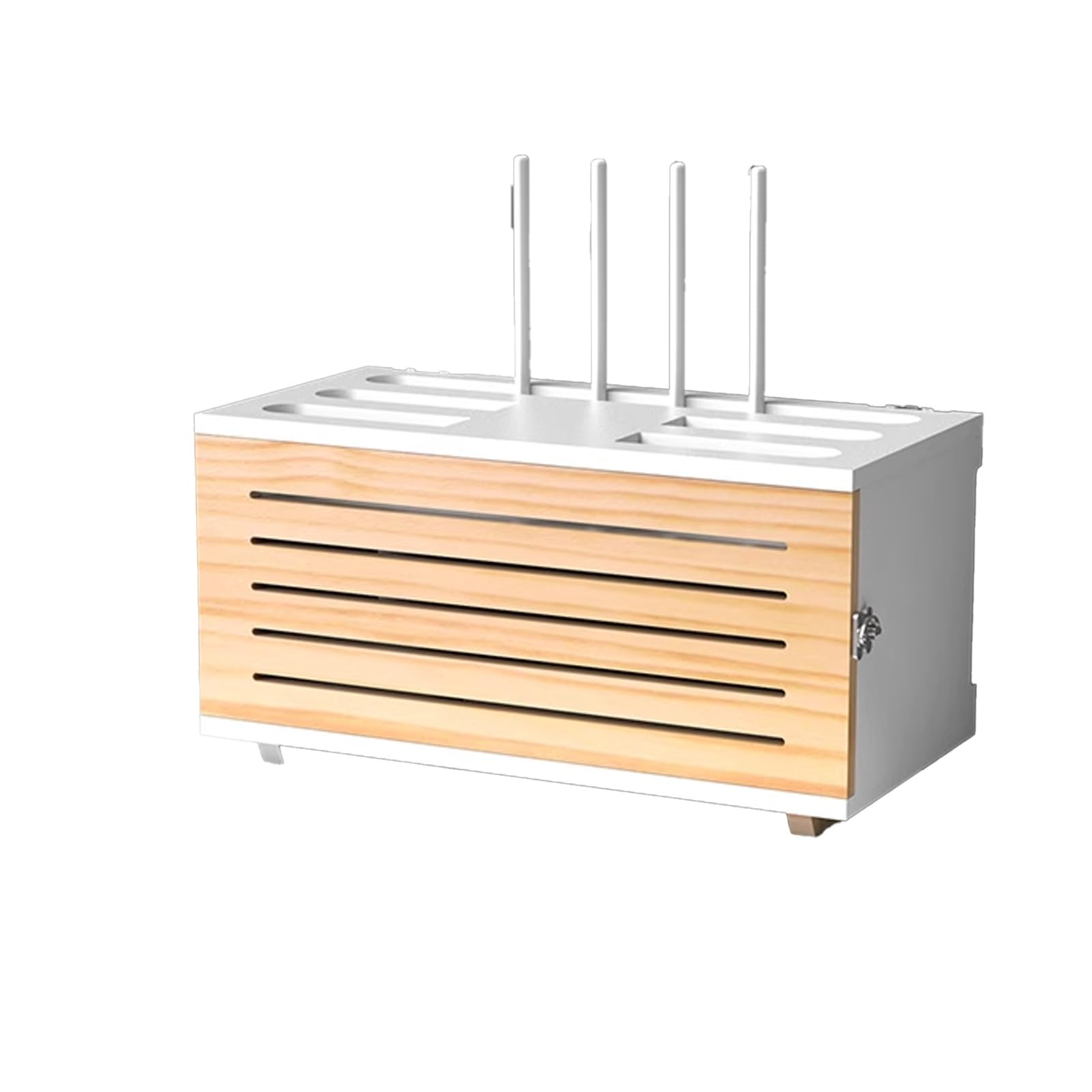 Wooden WiFi Router Storage Box Cable Management Hider Home Media Storage Cabinet Rack Organized Power Strip for Living Room, Office, Bedroom(White Plus Natural A)