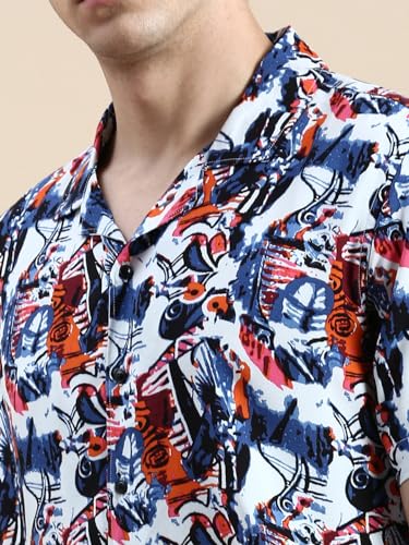 Image of SHOWOFFFF Men Printed Two-Piece Co Ords | Cuban Collar Half Sleeves Cotton Co-Ords for Mens | Mid-Rise Relaxed Fit Regular Length Co-Ord for Men's