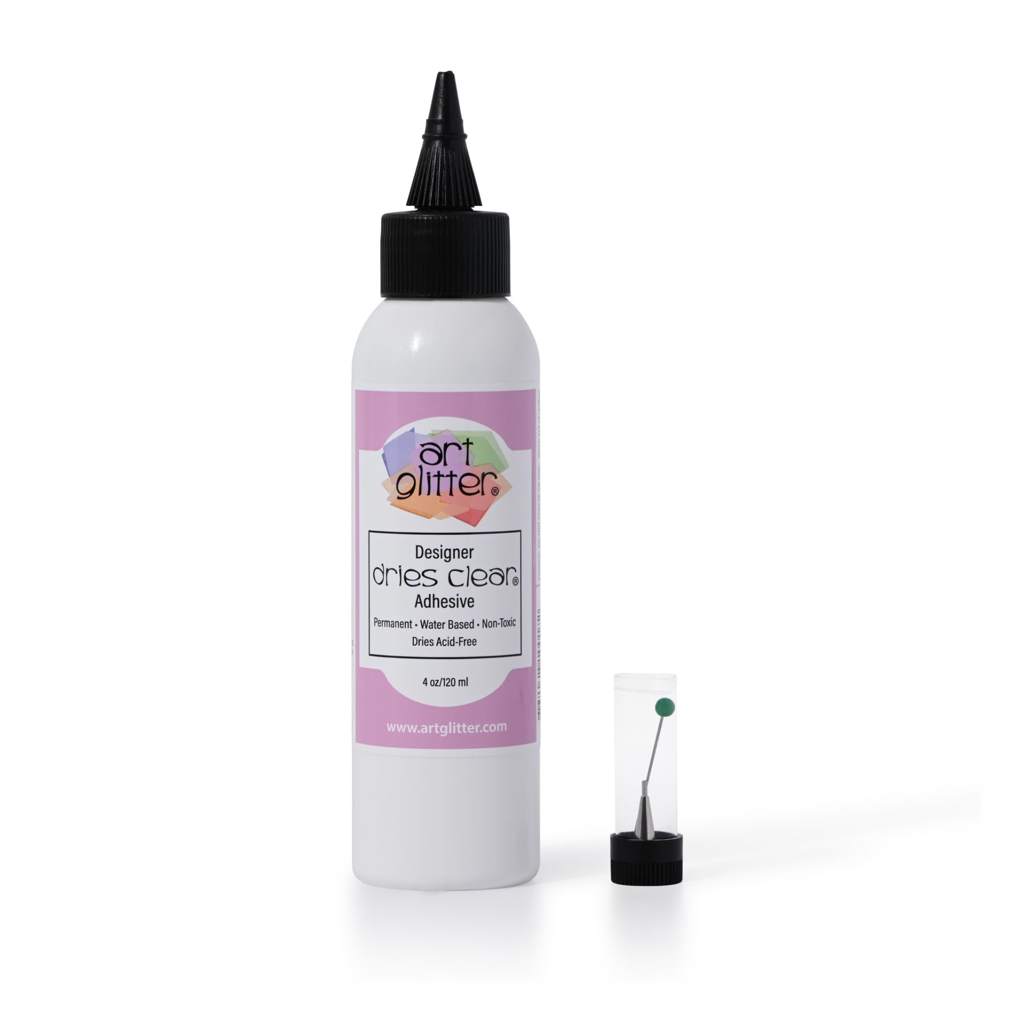 Art Institute Glitter Designer Dries Clear Glue 4oz with Metal Tip & Pin | Ultra fine steel nozzle Precision flow for intricate projects Quick drying bond Still allows time to adjust material product thumbnail 2